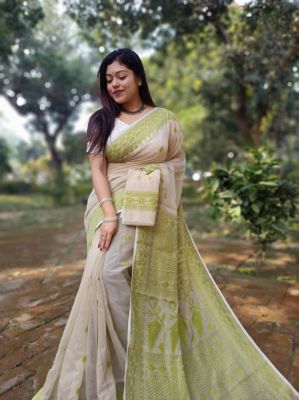 Brown Pure Handloom Dhakai Jamdani Saree From Bengal