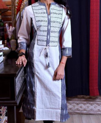 White Pure Handloom Long Kurti From Bengal
