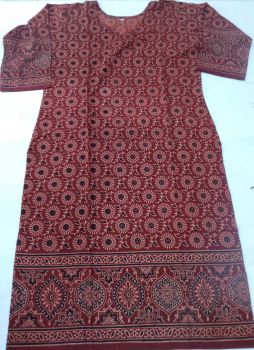 Marron Pure Handloom Cotton Ajrakh kurti From Bengal