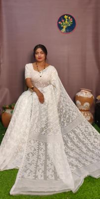 White Pure Handloom Dhakai Jamdani Saree From Bengal