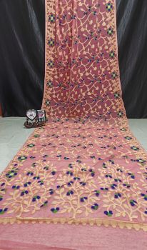 Purple Pure Handloom Muslin Dhakai Jamdani Cotton Saree From Bengal