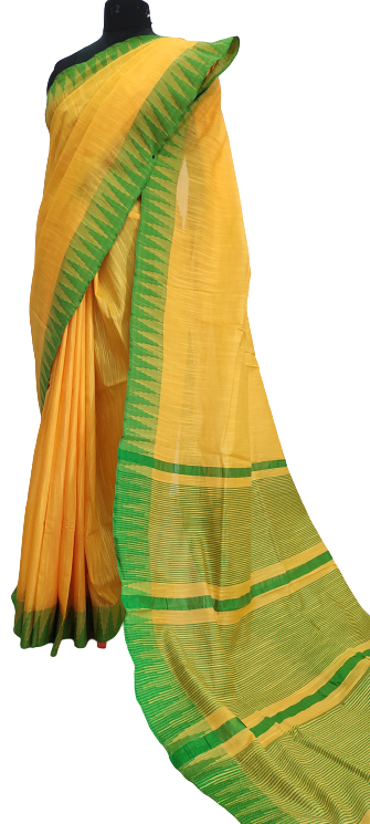Yellow & Light Green Handcrafted Kota Silk Saree.