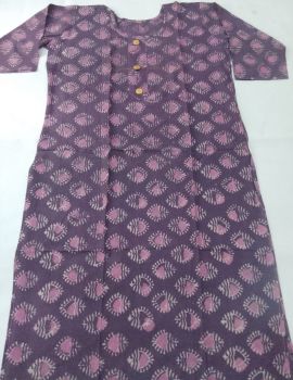 Dusty Purple Pure Handloom Cotton Bagru Kurti From Bengal