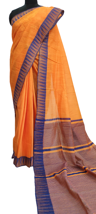 Orange & Dark Blue Handcrafted Kota Silk Saree.