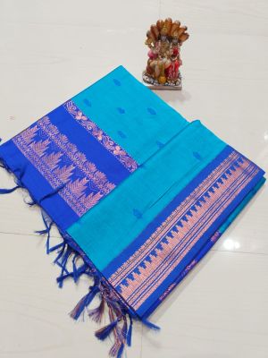 Sky Blue Pure Handloom Gadwal Saree From Bengal