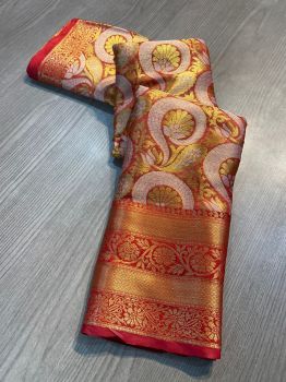 Red Flower Design Rich Pallu Jacquard Work Kanchipuram Soft Silk Saree