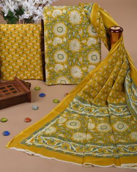 Yellowy Brown Pure Handloom suit With Cotton Dupatta