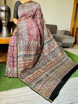 Multicolor Hand Block Printed Chanderi Silk Saree From Rajasthan