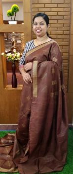 Brown Pure Handloom Crafted Kota Silk Saree From Bhagalpur