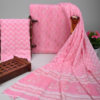 pink Pure Handloom Suit With Cotton Dupatta