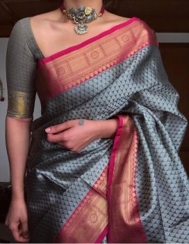 Grey Nauvari Silk Saree From Maharashtra