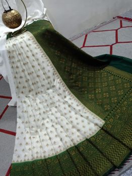 White Silk Flower Design Saree