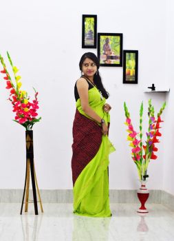 Mint Green Pure Handloom Khesh Cotton Saree From Bengal