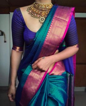 Aqua Green Nauvari Silk Saree From Maharashtra