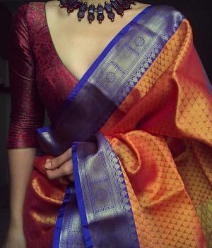 Orange Nauvari Silk Saree From Maharashtra