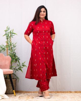 Brick Red Pure Handloom Cord Set