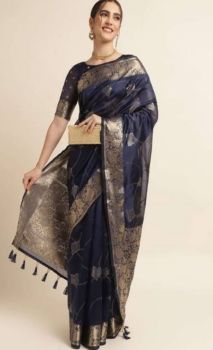 Blue Pure Handloom Silk Saree From Banaras