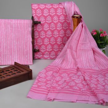 Pink Pure Handloom suit With Cotton Dupatta