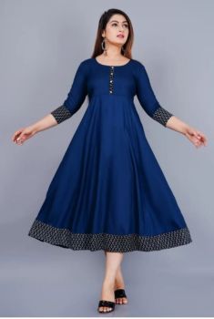 Navy Blue Black Cotton Anarkali Kurti From Bengal