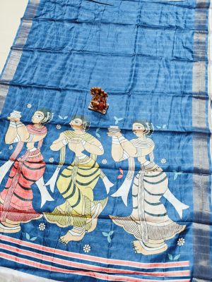 Navy Blue Pure Handloom Silk Saree From Bengal