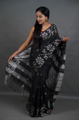 Black Pure Handloom Cotton Saree From Bengal