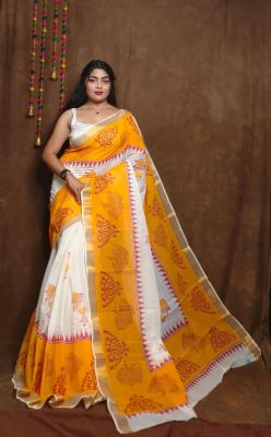 Multi Colour Pure Handloom Kerala Cotton Saree From Bengal