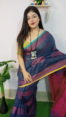Gray Pure Handloom Silk Cotton Saree From Bengal