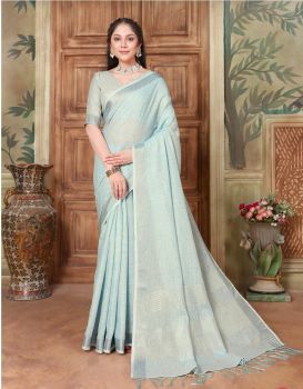 Light Gray Pure Handloom Silk Cotton Saree From Banaras
