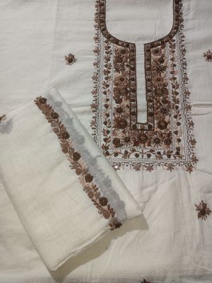White Unstitched Dress Material From Bengal