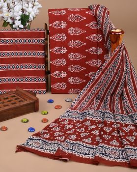 Reddish Brown Pure Handloom suit with Cotton Dupatta