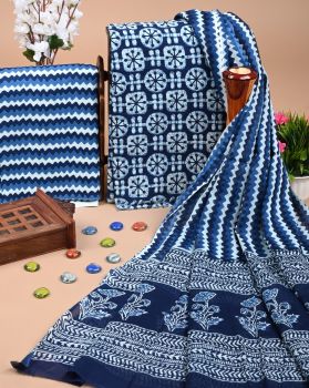 Blue Pure Handloom Suit With Cotton Dupatta
