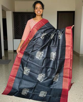 Black Pure Handloom Tussar Silk Saree From Bengal