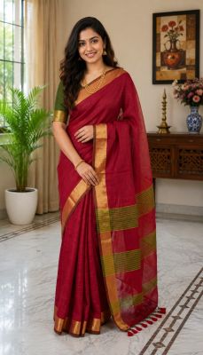 Dar Pure Handloom Cotton Saree From Bengalk Red