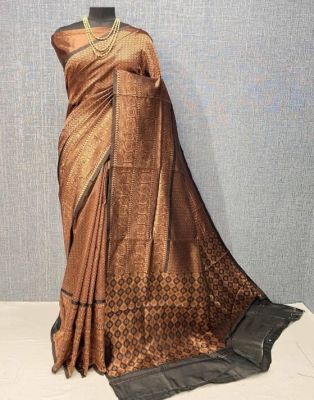Coffee Pure Handloom Silk Saree From Banaras