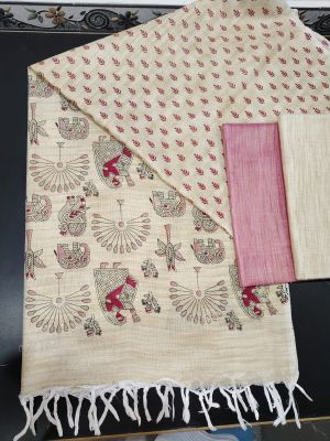 Pure Handloom Madhubani Print 3pc Unstitched Salwar Suit
