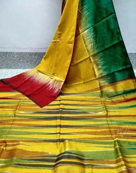 Yellow Plain Body Pure Handloom Ikat Silk Cotton Saree