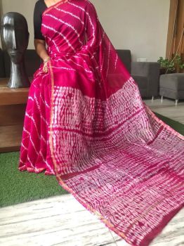 Pink Hand Block Printed Chanderi Silk Saree From Rajasthan
