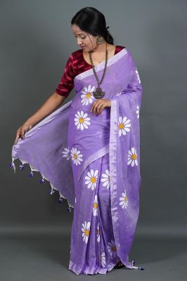 Lavender Pure Handloom Cotton Saree From Bengal