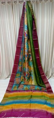 Multi Colour Pure Handloom Kantha Silk Saree From Bengal