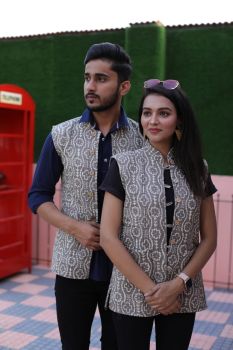 Grey Pure Hand Block Printed Cotton Jacket Couple Set