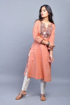 Peach Kurta Hand Painted Cotton Kurta
