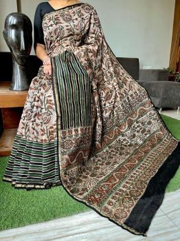Multicolor Hand Block Printed Chanderi Silk Saree From Rajasthan
