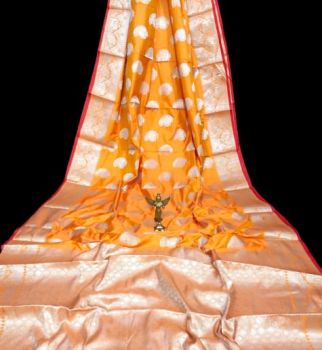 Orange Katan Silk Party Wear Saree From Bengal