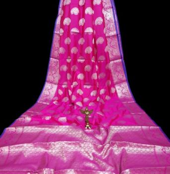 Pink Katan Silk Party Wear Saree From Bengal