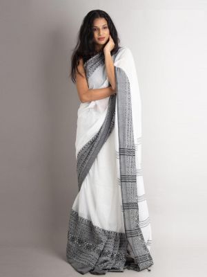 White Pure Handloom Cotton Saree From Bengal