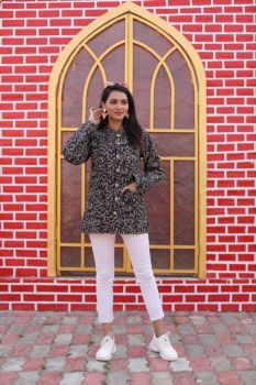 Black Hand Block Printed Cotton Jacket