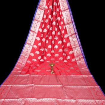 Light Red Katan Silk Party Wear Saree From Bengal