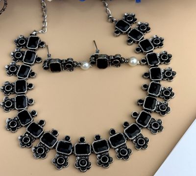 Silver Pure Oxidised Necklace With Black Stone Jewellery