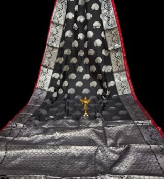 Black Katan Silk Party Wear Saree From Bengal