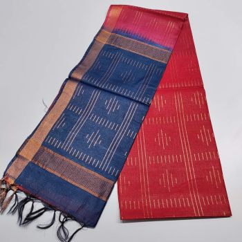 Red Navy Blue Pure Handloom Crafted Kota Silk Saree From Bhagalpur